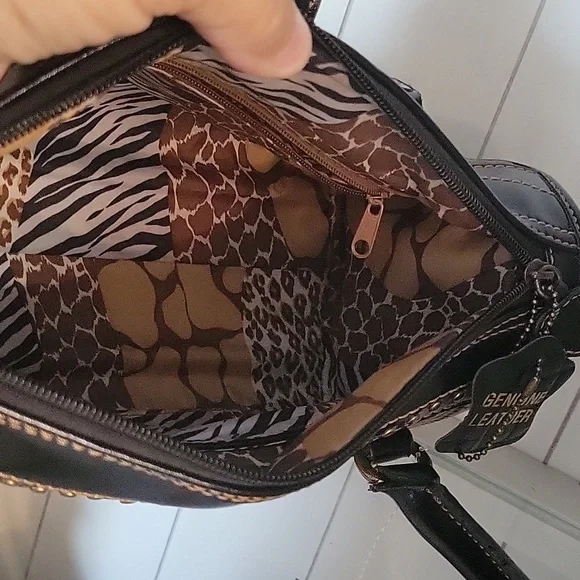Genuine Leather Western Handbag Purse Animal Print Skin In Nice Condition - Picture 6 of 10